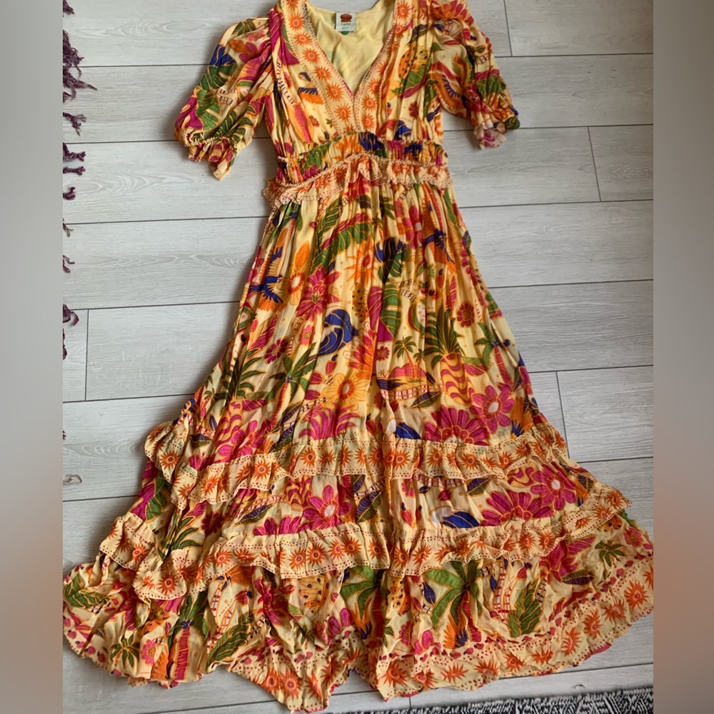 Farm Rio Yellow Rio Tapestry Maxi Dress M - Picture 2 of 6